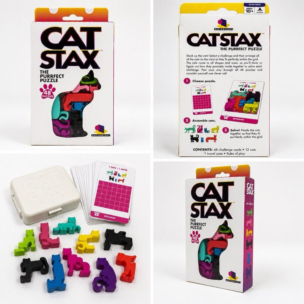 Brainwright Cat Stax The Purrfect Puzzle 48 Challenges Travel Game NIB